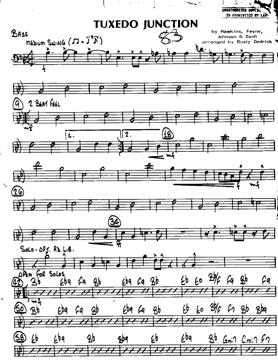 Tuxedo Junction-Bass — sheet music cover (first page)