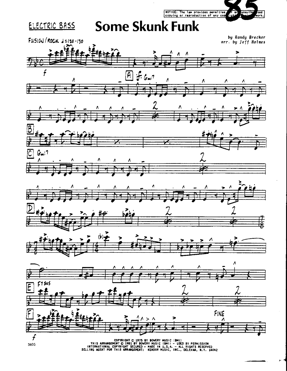 Some Skunk Funk-Bass — sheet music cover (first page)