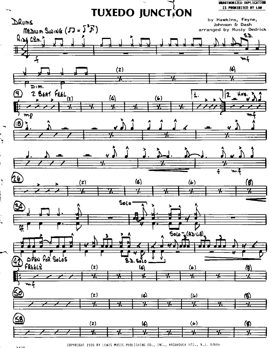 Tuxedo Junction-Drums — sheet music cover (first page)