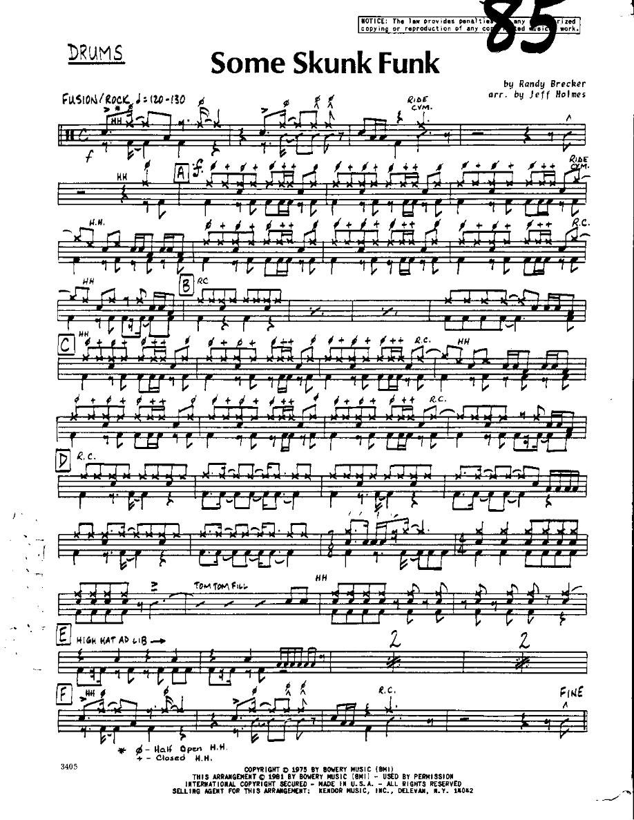 Some Skunk Funk-Drums — sheet music cover (first page)