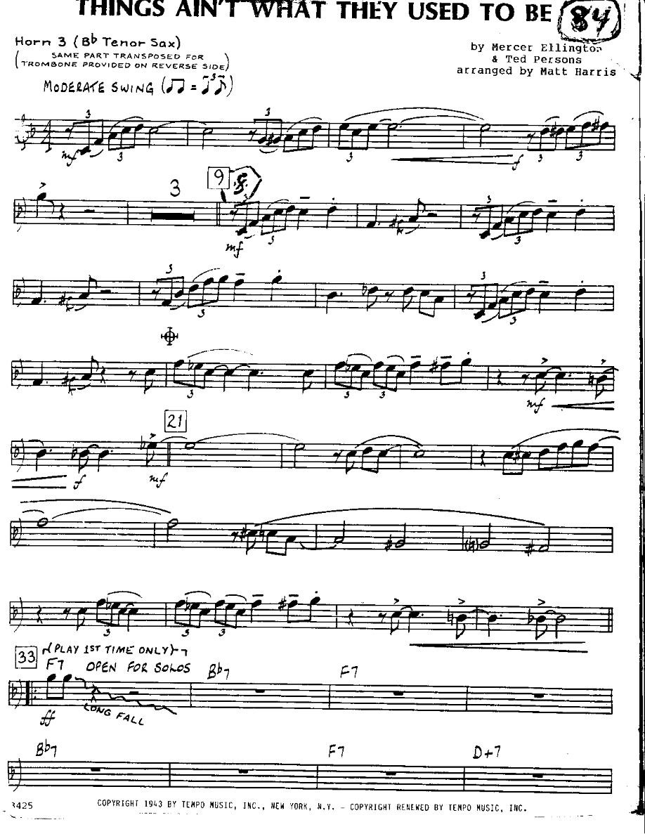 Things ain't what they used to be-Tenor — Small Ensemble sheet music arranged by Matt Harris | Swing