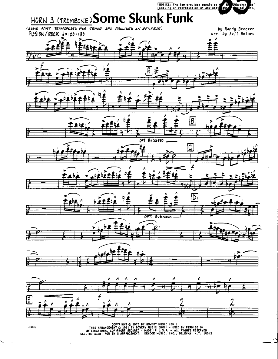 Some Skunk Funk-Trombone — sheet music cover (first page)