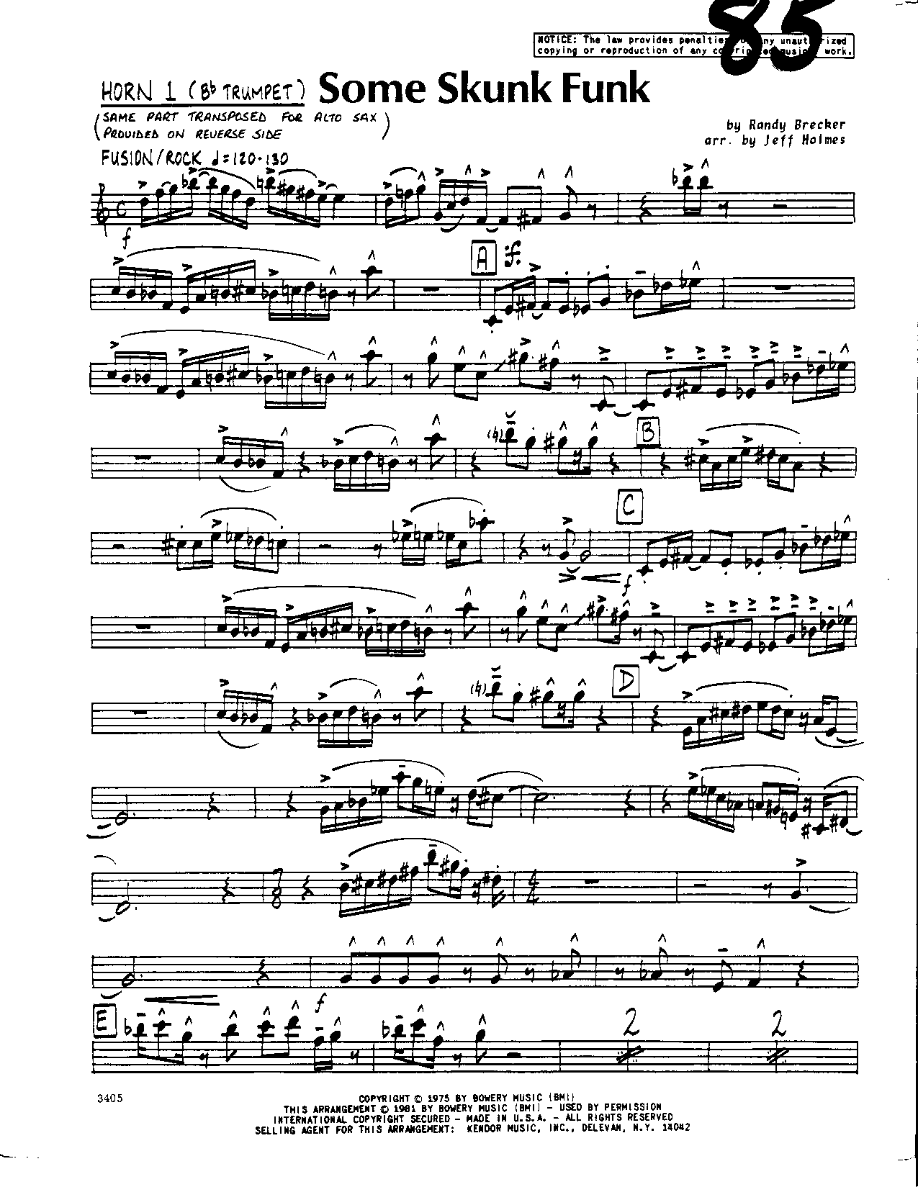 Some Skunk Funk-Trumpet — Small Ensemble sheet music arranged by Jeff Holmes | Funk