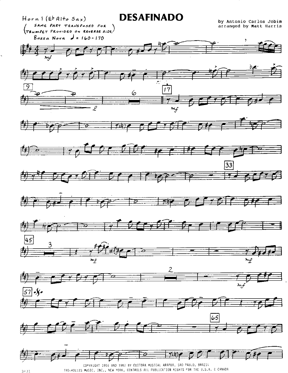 Desafinado-Alto — sheet music cover (first page)