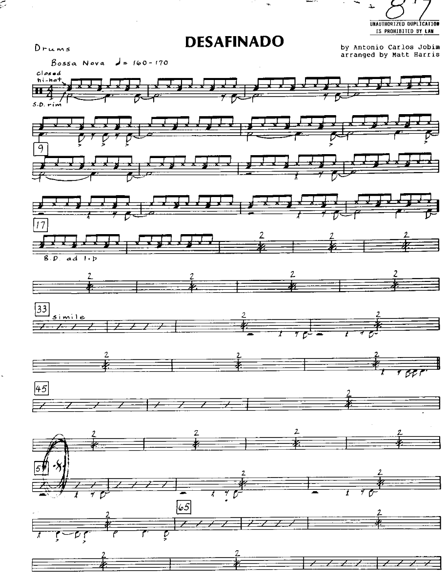 Desafinado-Drums — sheet music cover (first page)