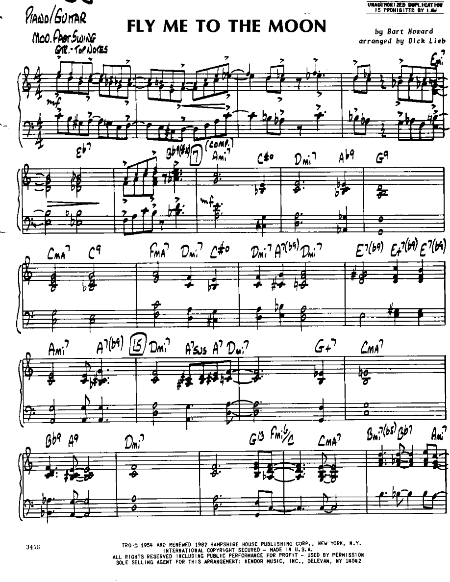 Fly me to the Moon-Piano — Small Ensemble sheet music arranged by Dick Lieb | Jazz Standard