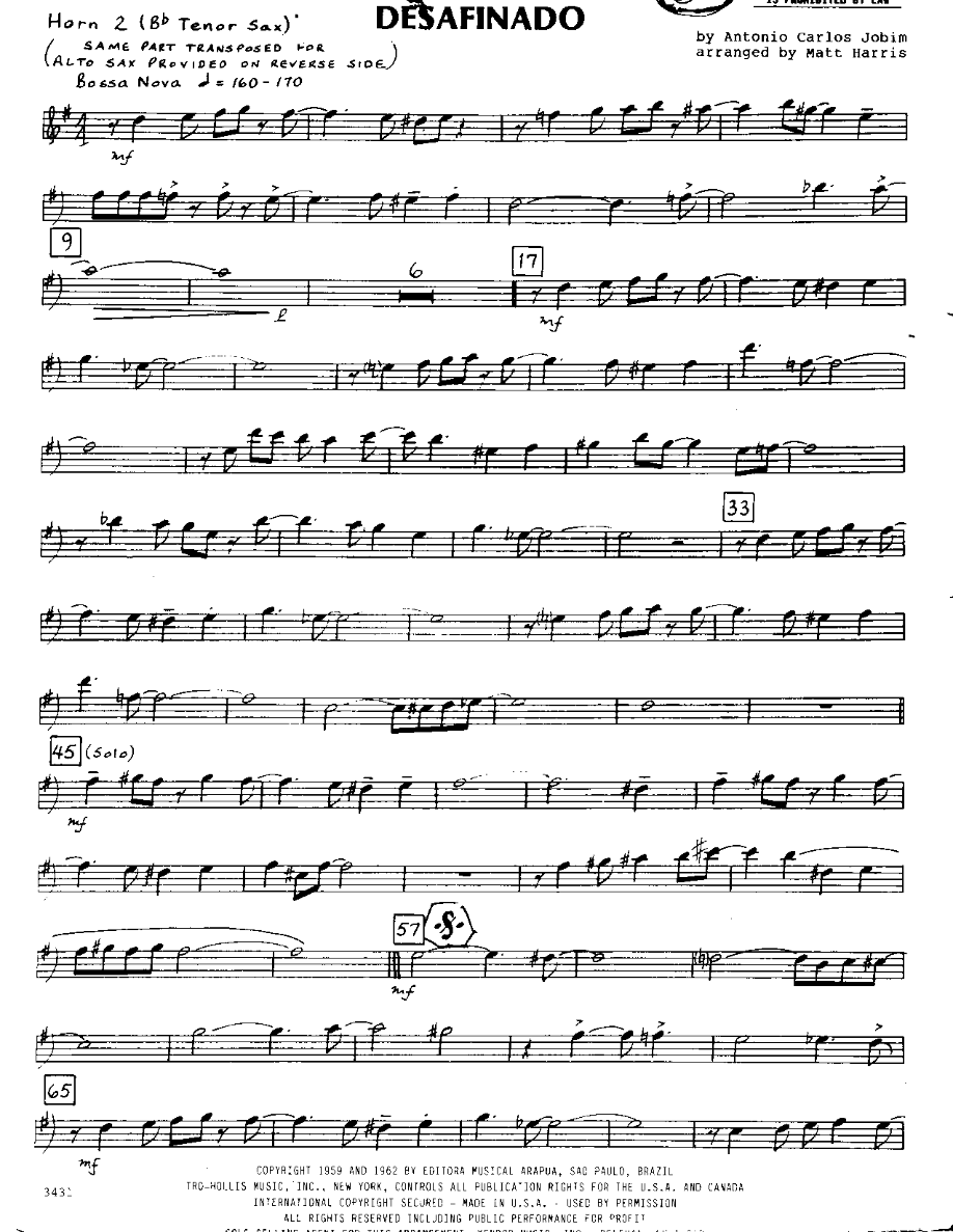 Desafinado-Tenor — sheet music cover (first page)