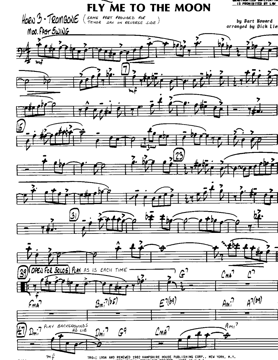 Fly me to the Moon-Trombone — sheet music preview