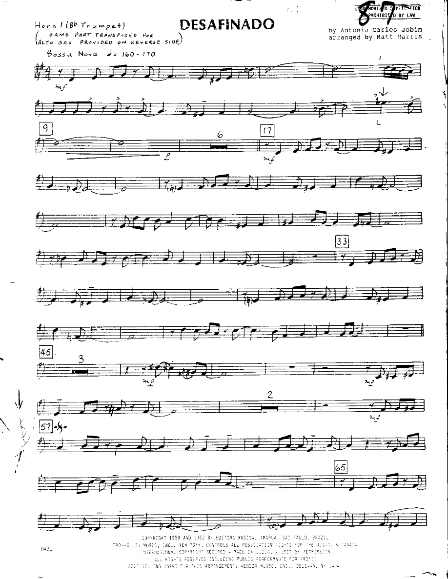 Desafinado-Trumpet — sheet music cover (first page)