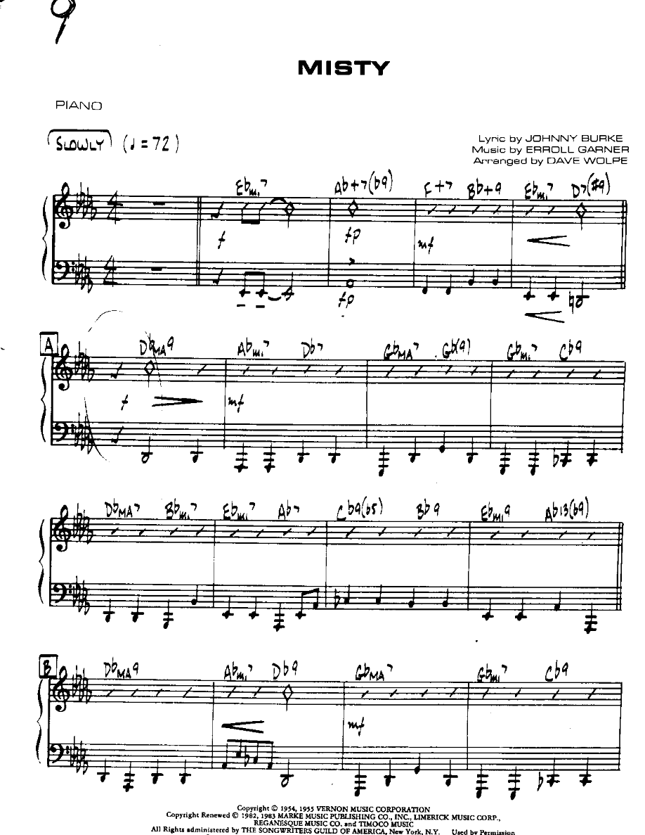 Misty-Piano — Small Ensemble sheet music arranged by DAVE WOLPE | Ballad