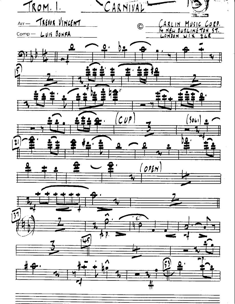 Carnival-Trombone — sheet music cover (first page)