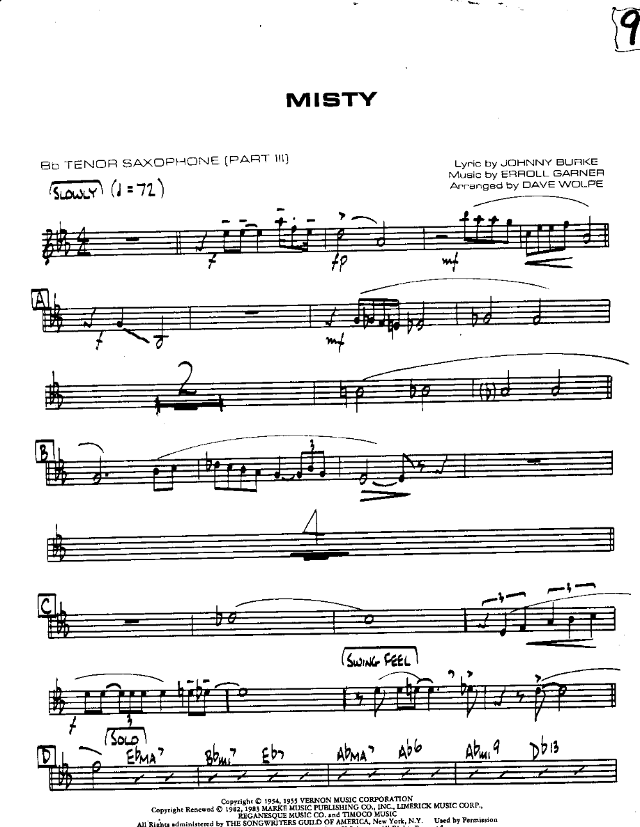 Misty-Tenor — sheet music cover (first page)