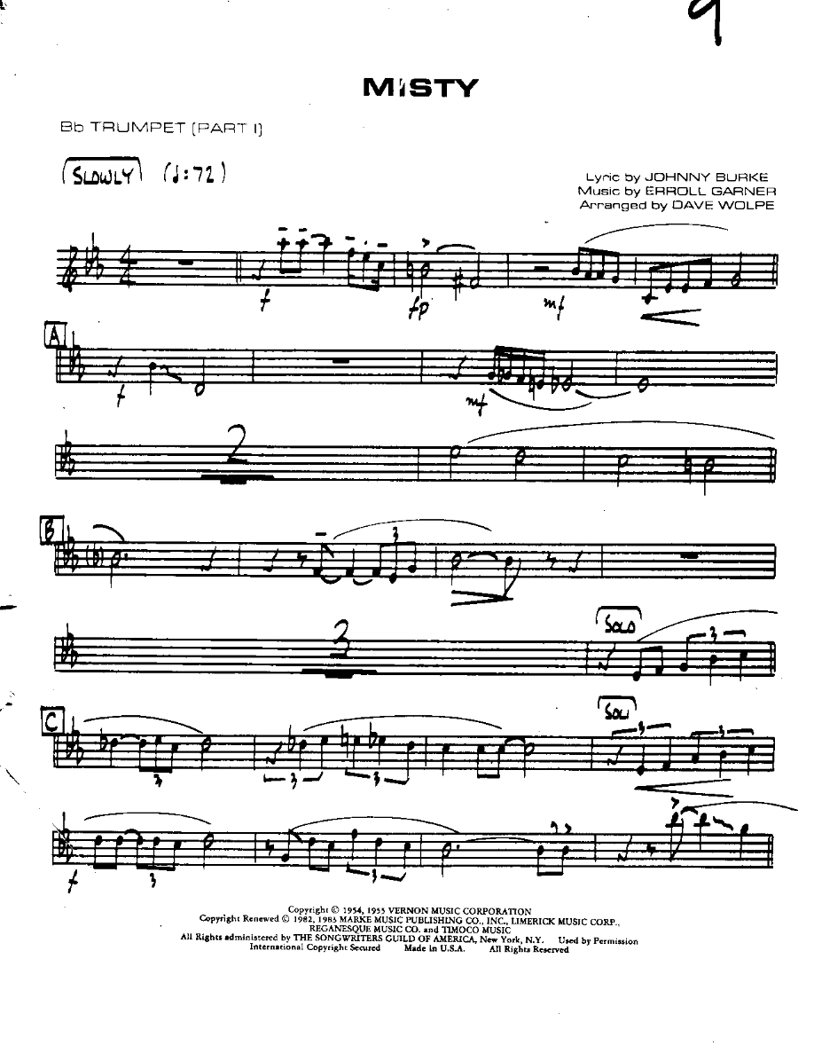 Misty-Trumpet — sheet music cover (first page)