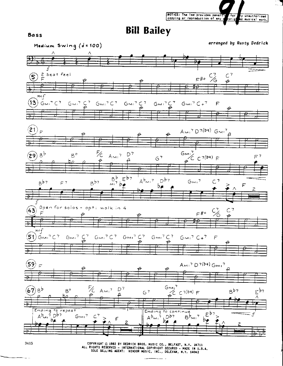 Bill Bailey-Bass — sheet music cover (first page)