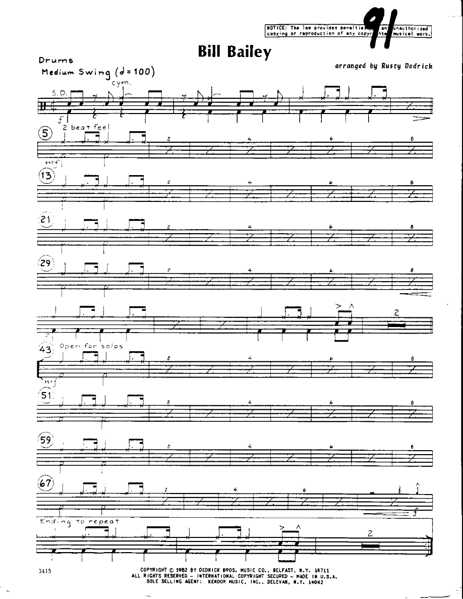 Bill Bailey-Drums — sheet music cover (first page)