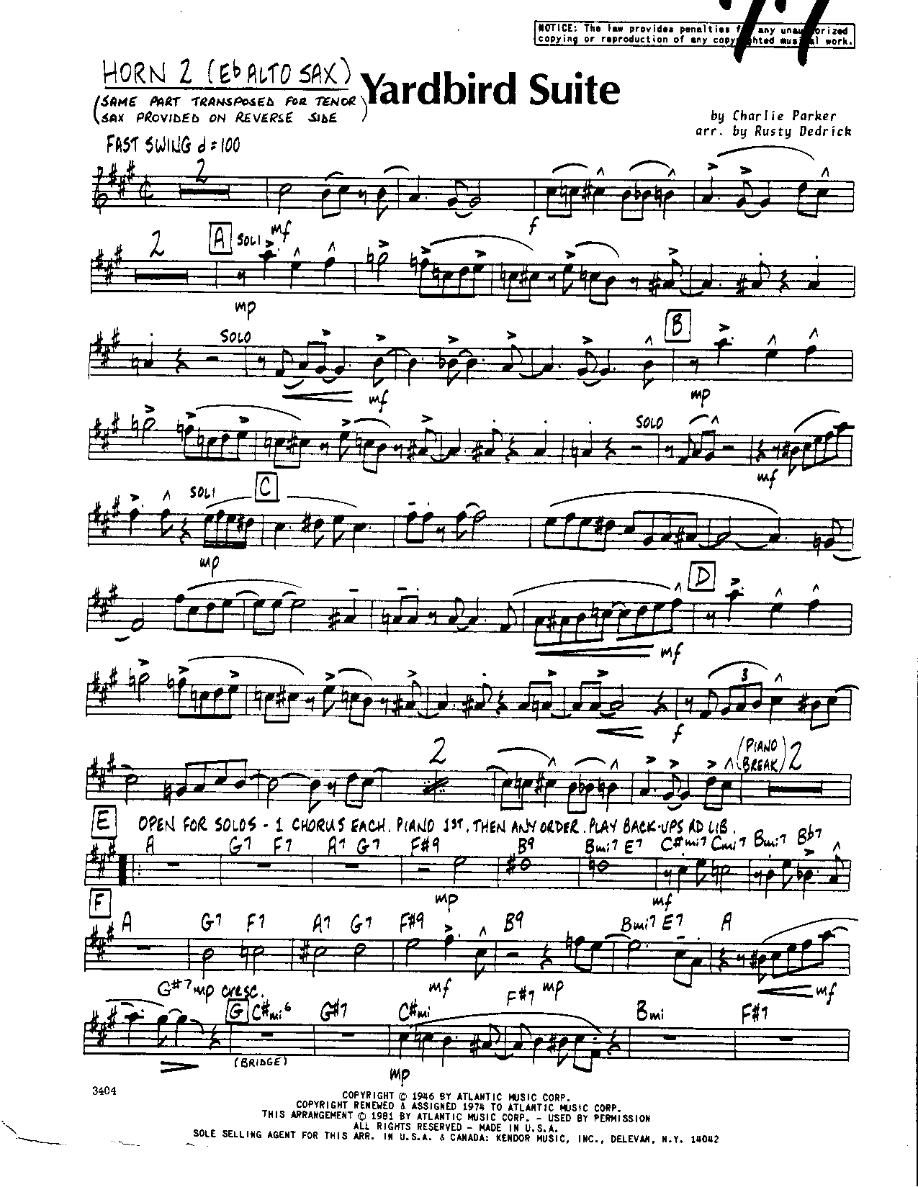 Yardbird Suite-Alto — sheet music cover (first page)