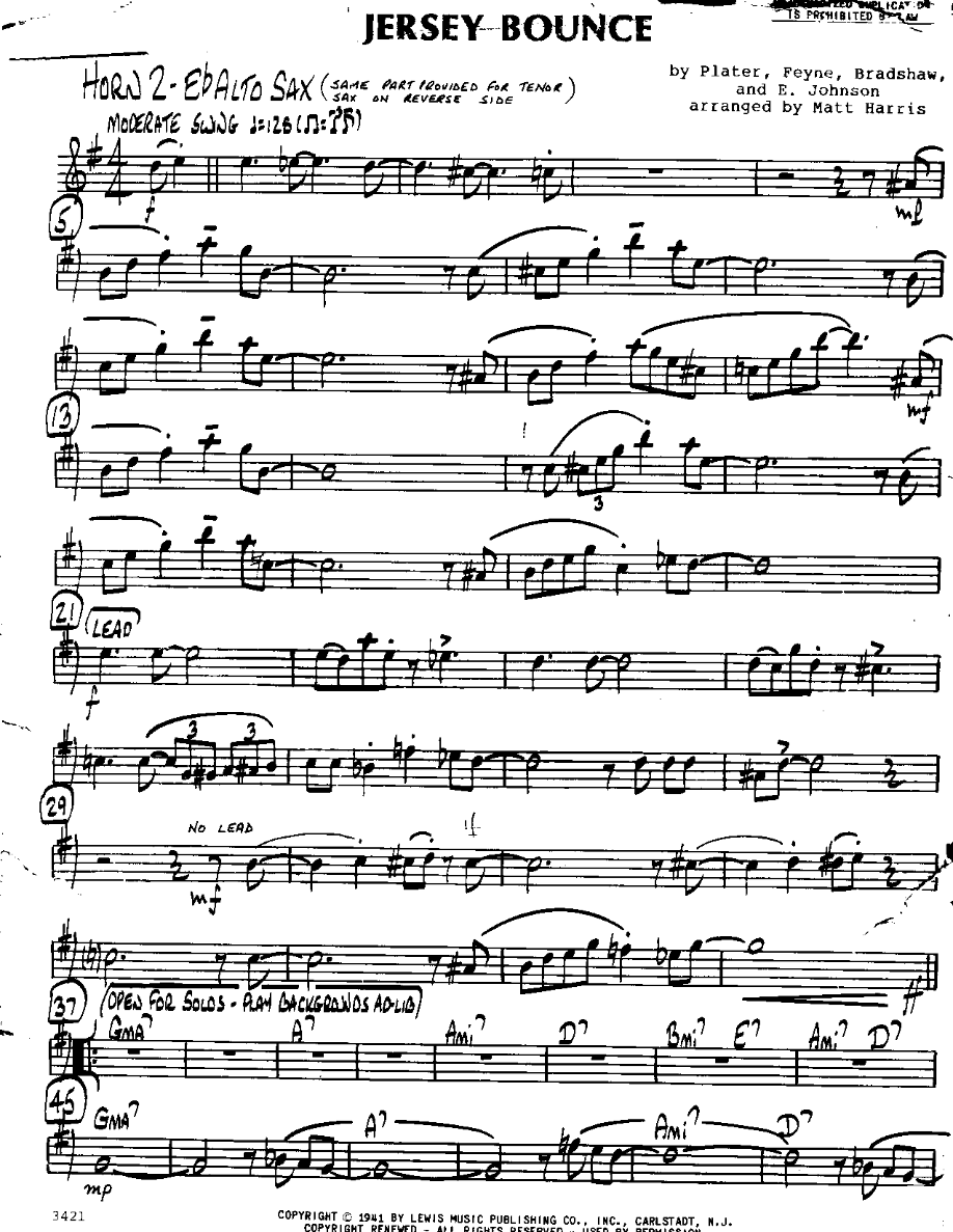 The Jersey Bounce-Alto — sheet music cover (first page)