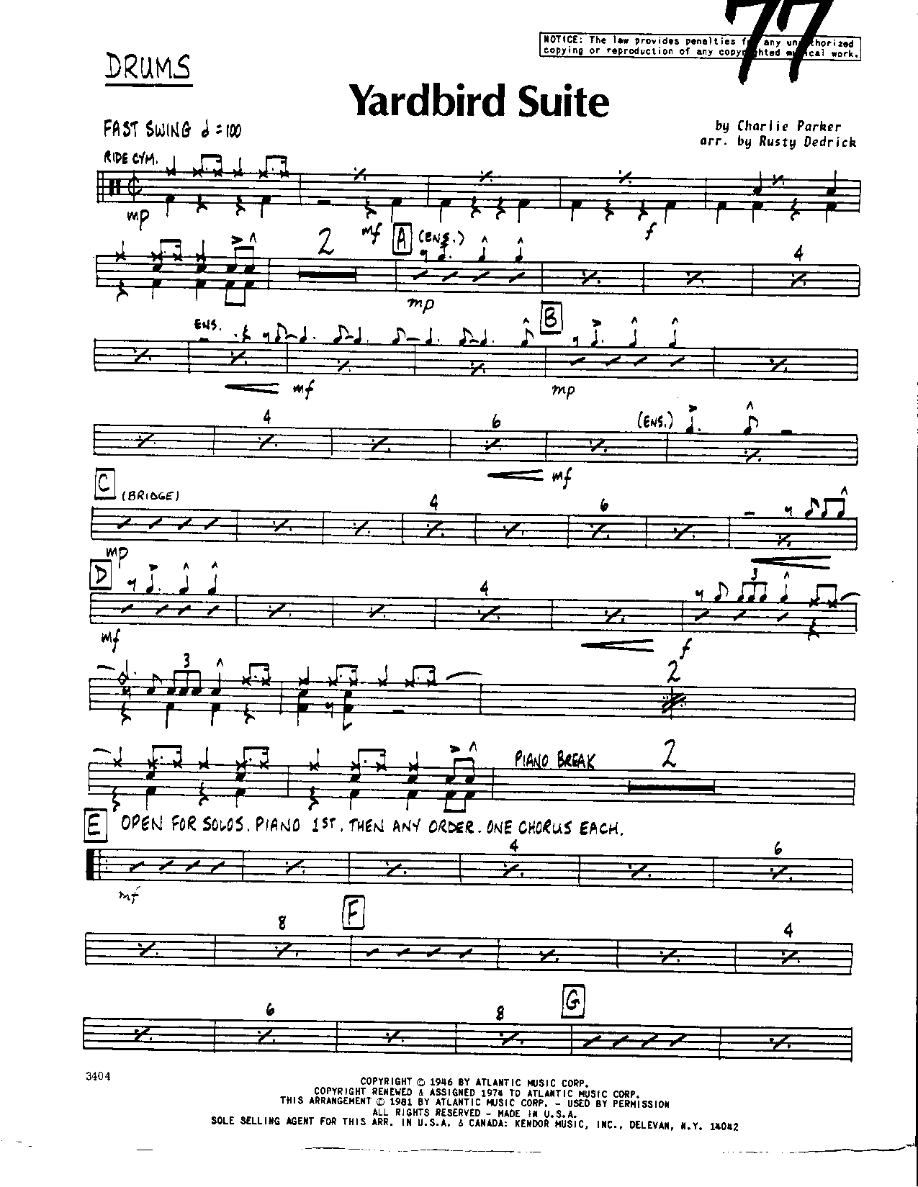 Yardbird Suite-Drums — sheet music cover (first page)