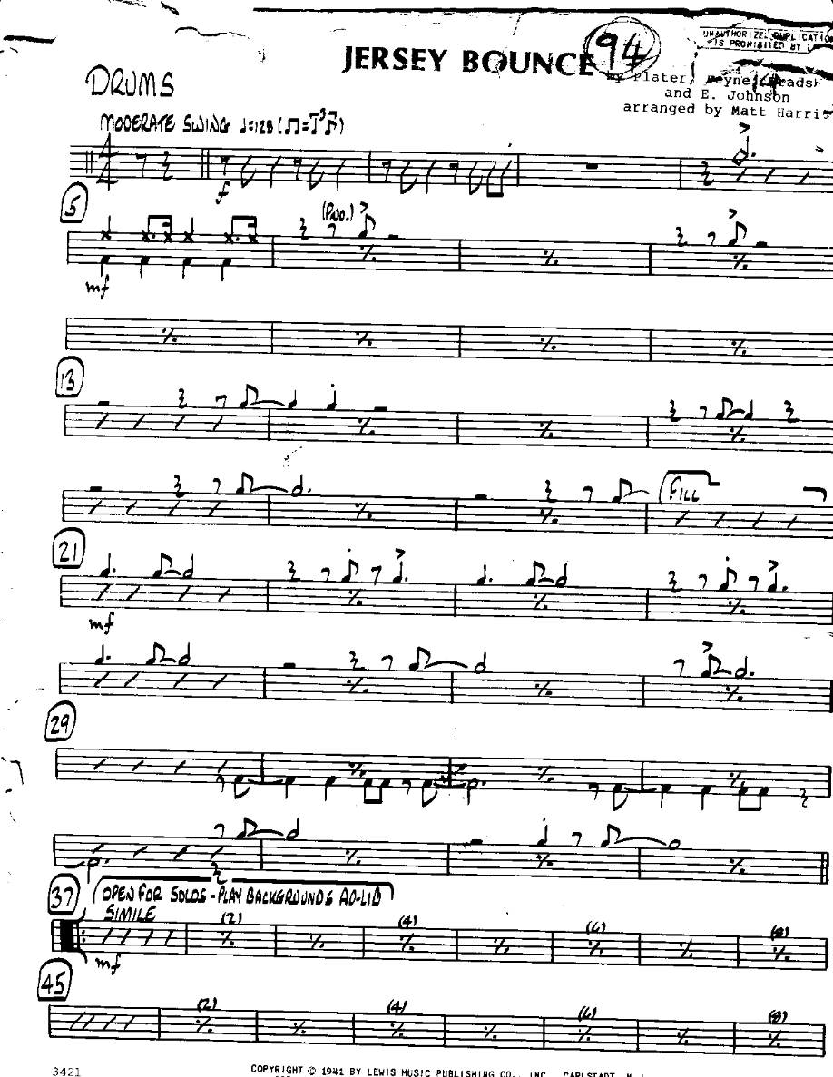 The Jersey Bounce-Drums — sheet music cover (first page)