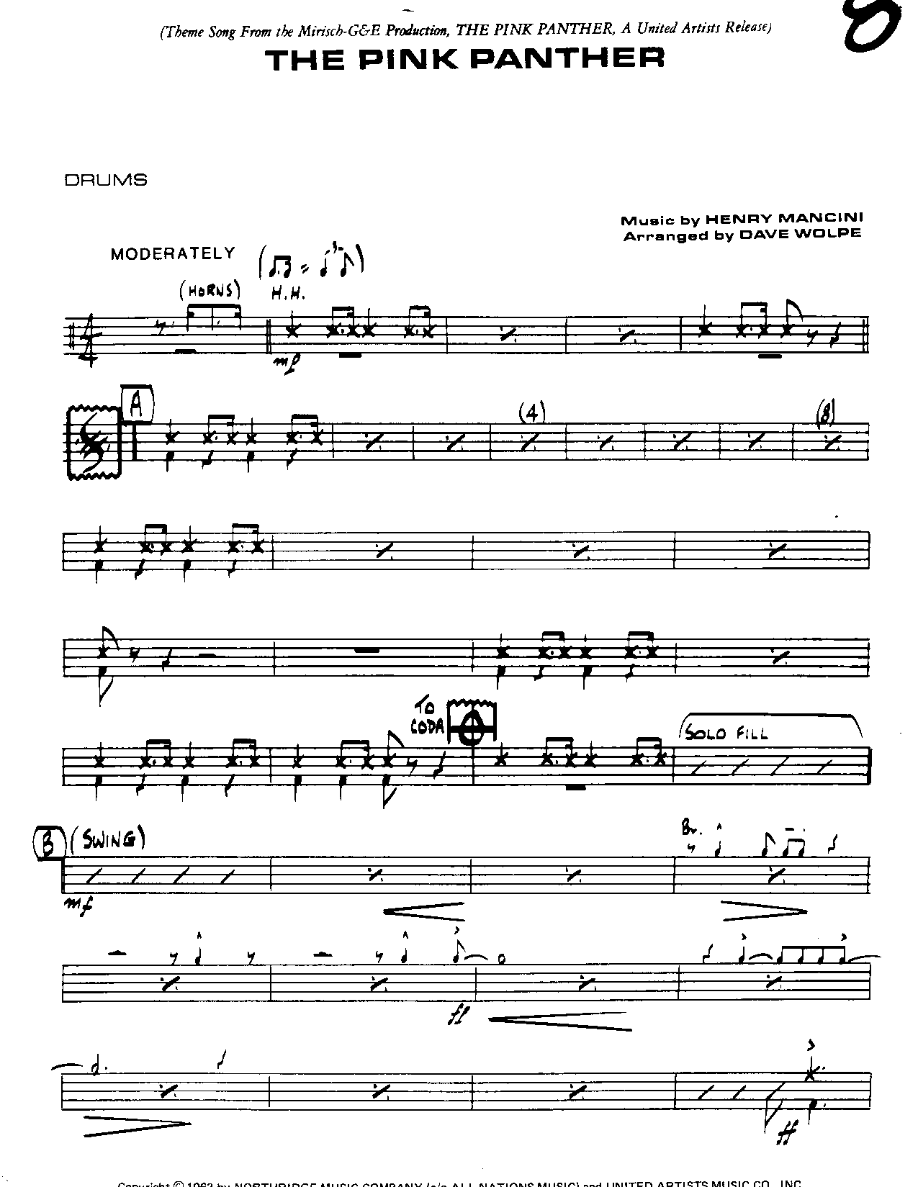 The Pink Panther-Drums — sheet music cover (first page)