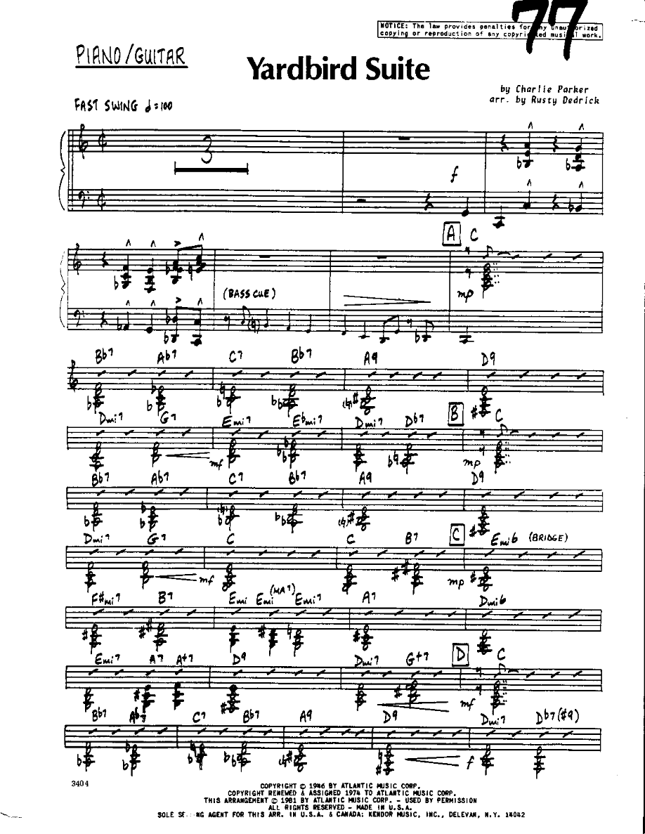 Yardbird Suite-Piano — sheet music cover (first page)