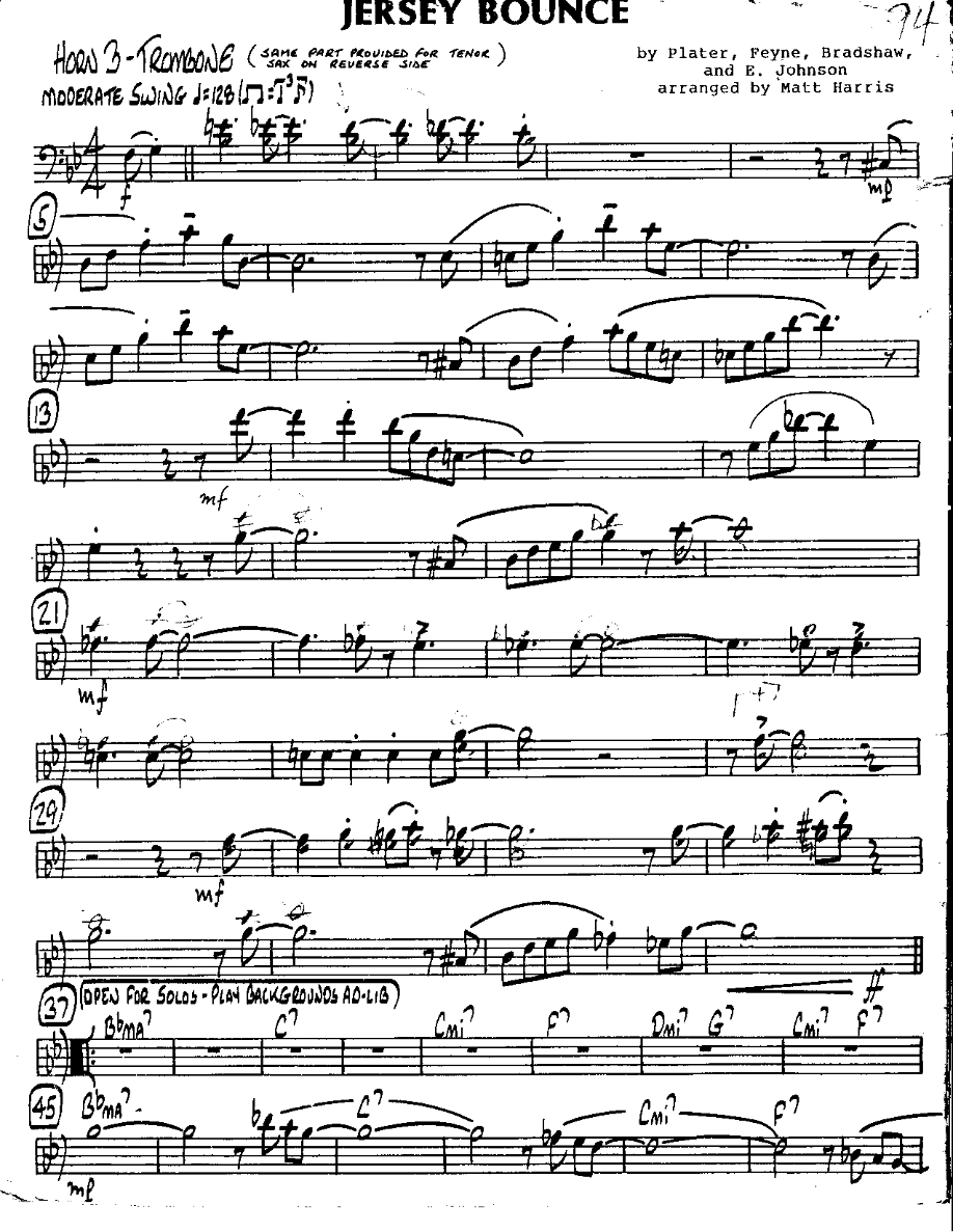 The Jersey Bounce-Trombone — sheet music cover (first page)