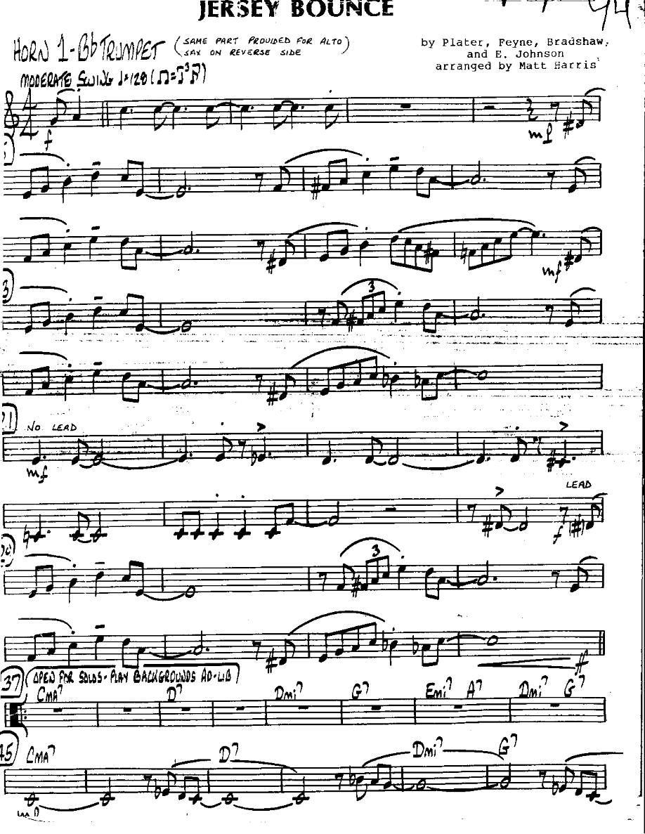 The Jersey Bounce-Trumpet — Small Ensemble sheet music arranged by Matt Harris | Swing