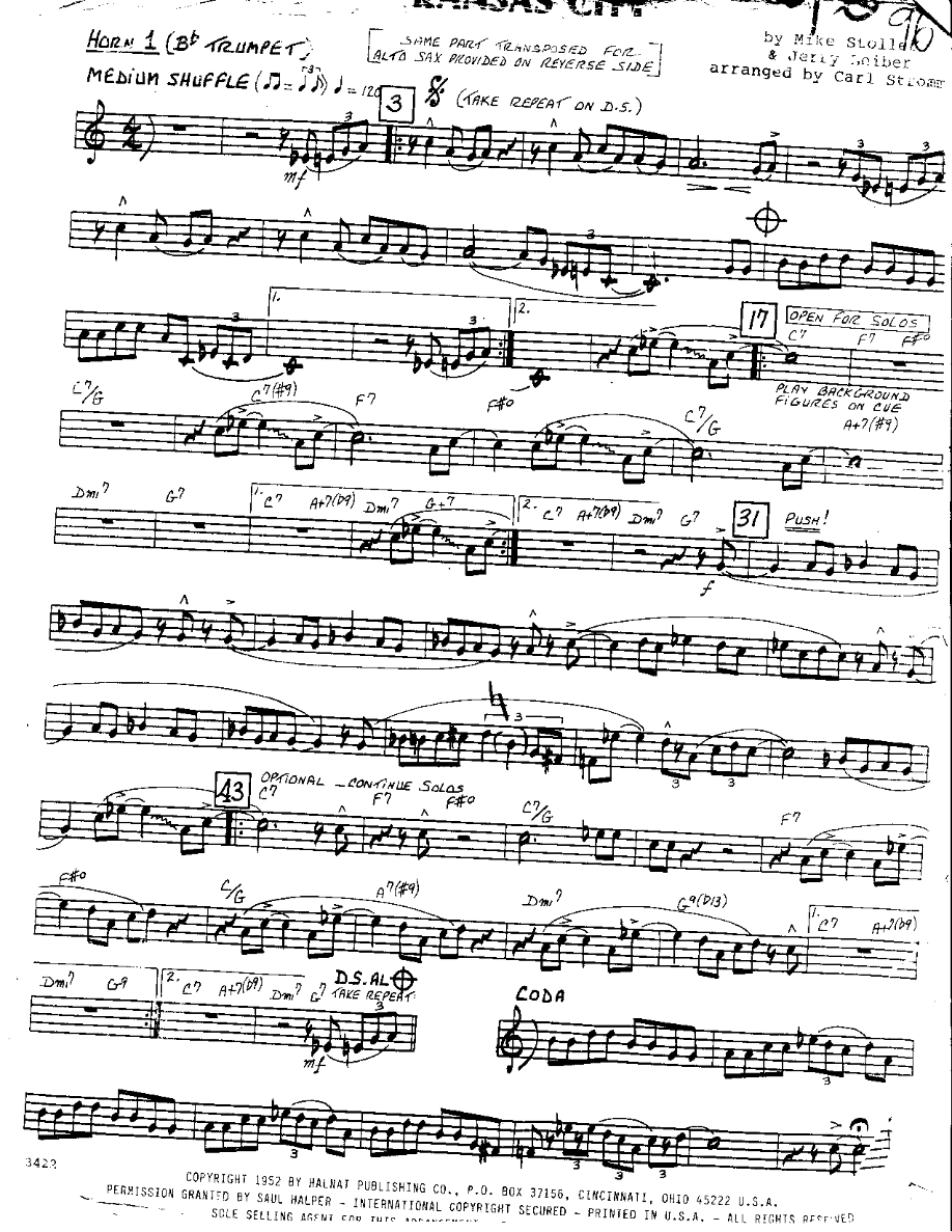 Kansas City-Trumpet — sheet music preview