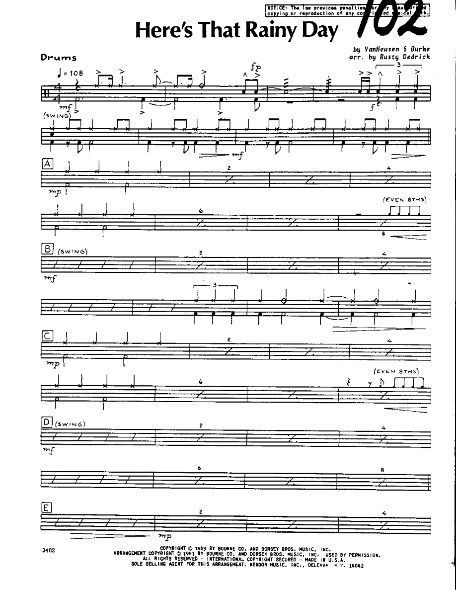 Here's that Rainy Day-Drums — sheet music cover (first page)