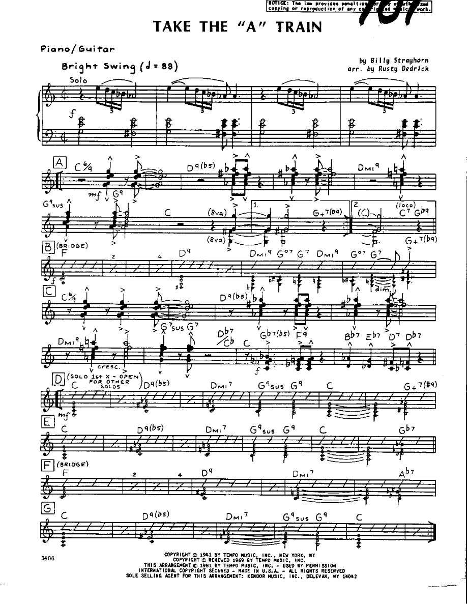 Take the A Train-Piano — Small Ensemble sheet music arranged by Rusty Dedrick | Swing