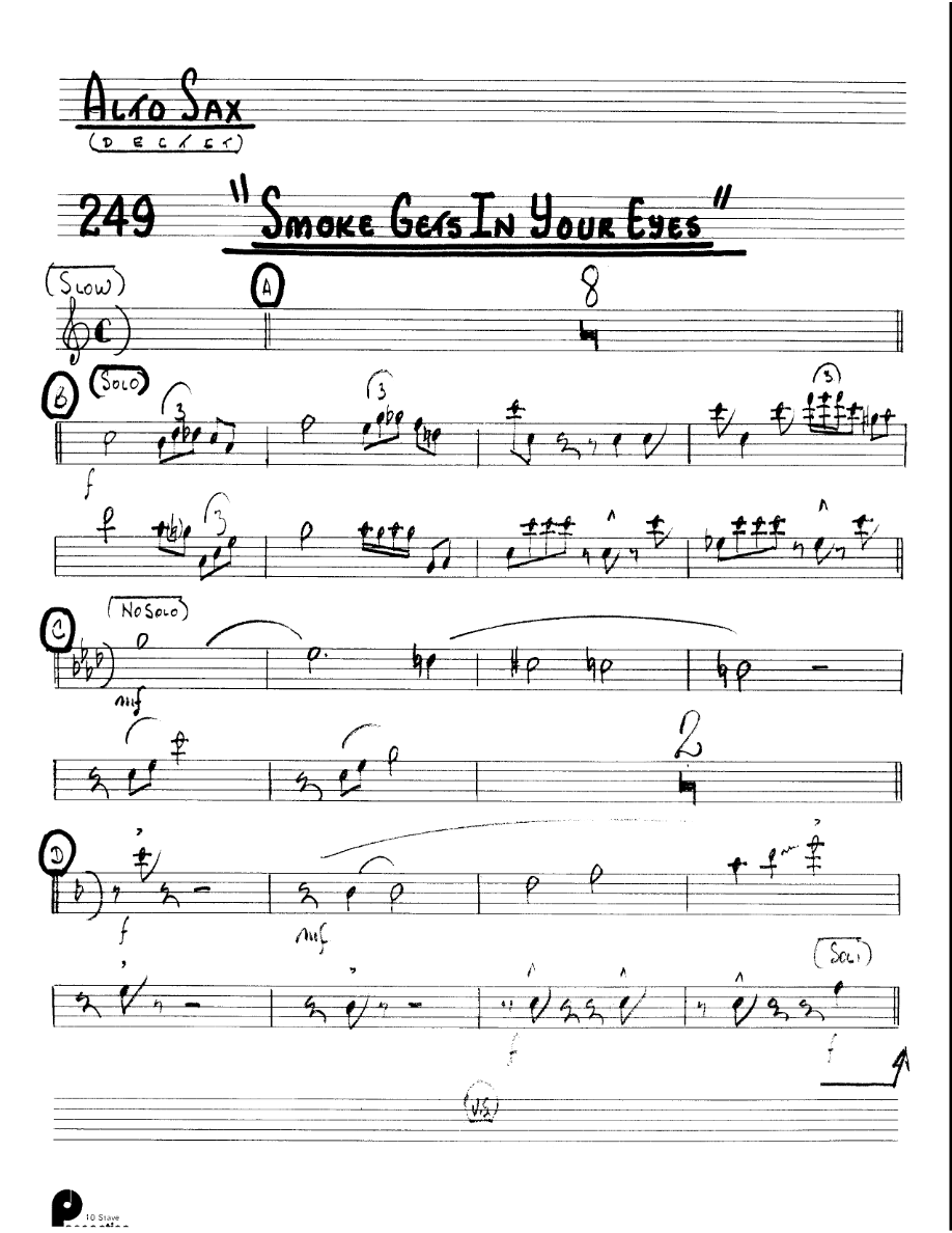 Smoke gets in your eyes Alto — Small Ensemble sheet music arranged by Mr. X | Jazz Standard