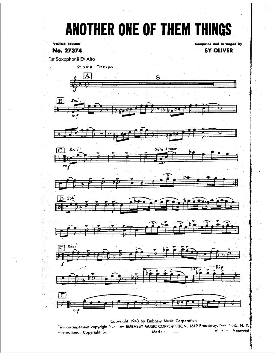 Another One Of Them Things - 4 horns + Rhythm - Oliver — sheet music preview