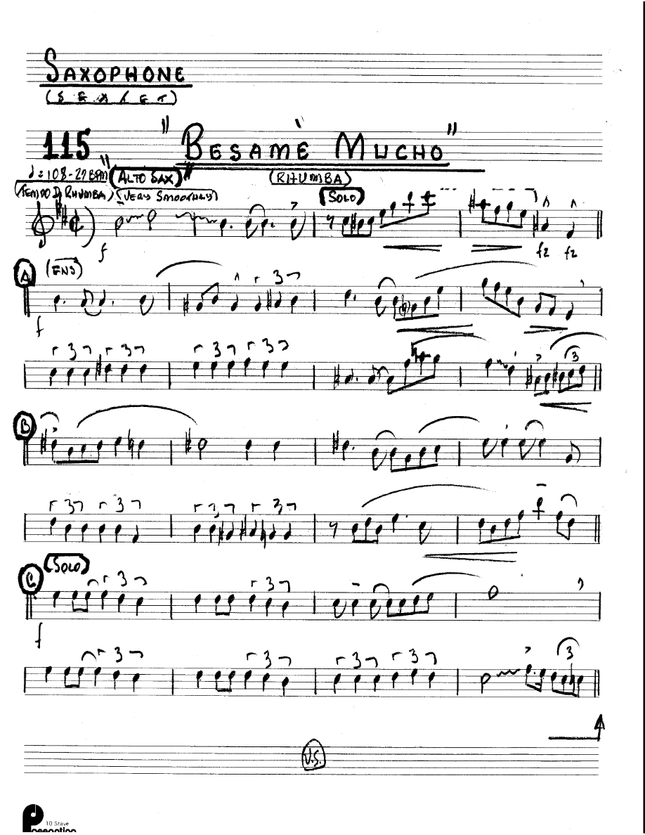 Besame Mucho - 3 horns + Rhythm — sheet music cover (first page)