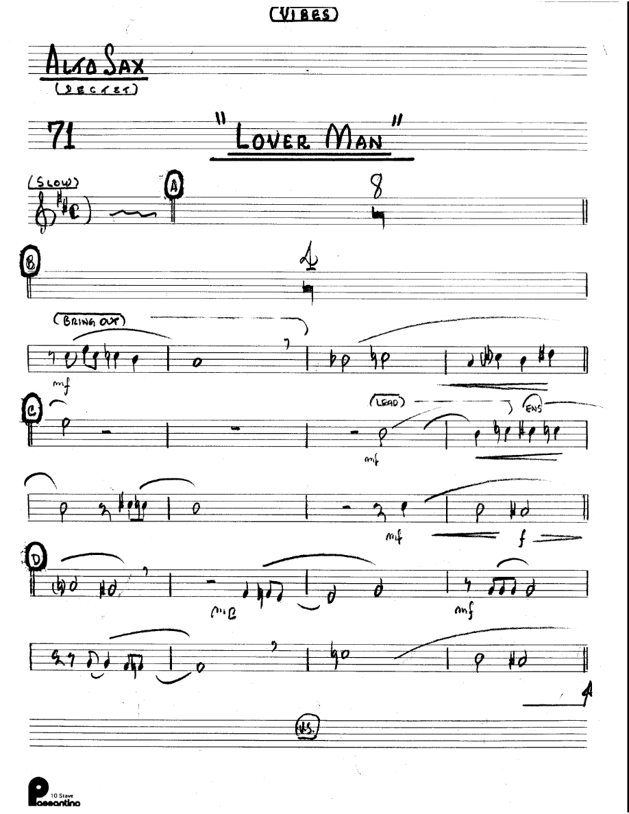 Lover Man - 6 horns + Rhythm (Vibes Feature) Unk Dectet — sheet music preview