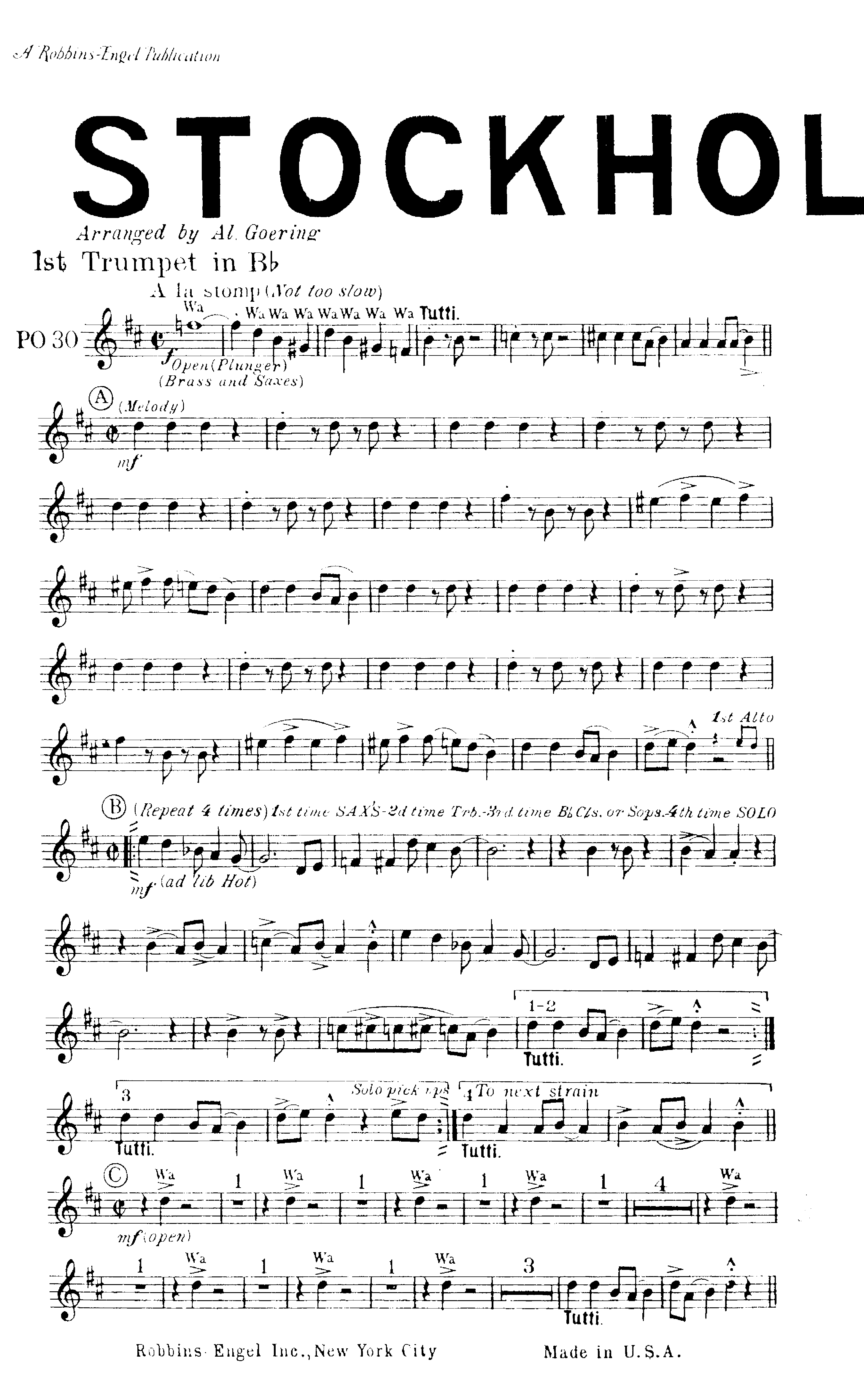 Stockholm Stomp — sheet music cover (first page)