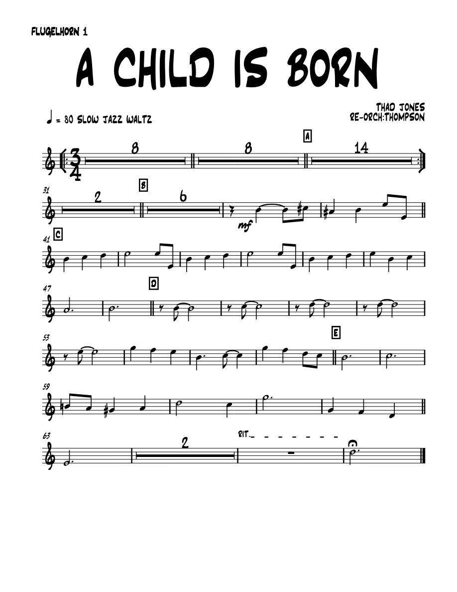 a child is born 01 FLUGELHORN — Small Ensemble sheet music arranged by Thompson | Ballad