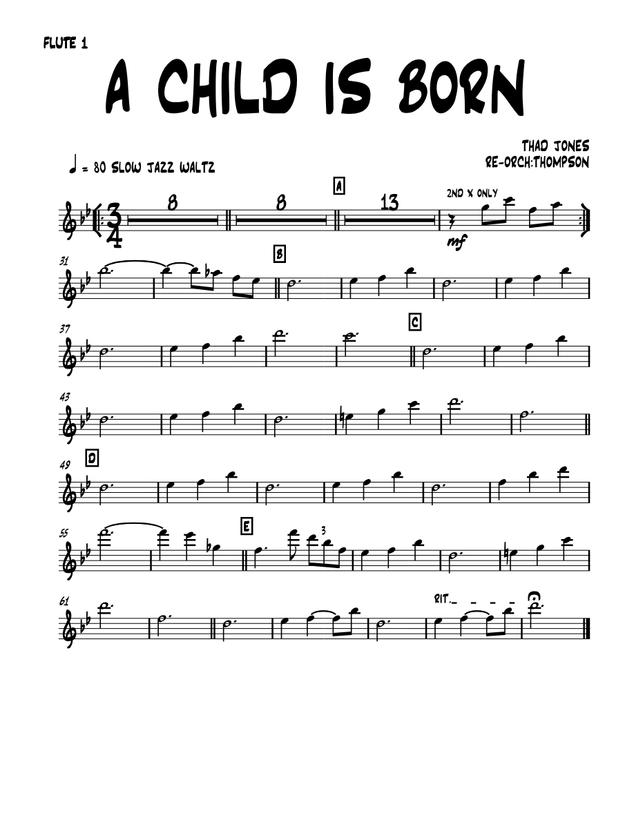 a child is born 01 FLUTE — sheet music cover (first page)