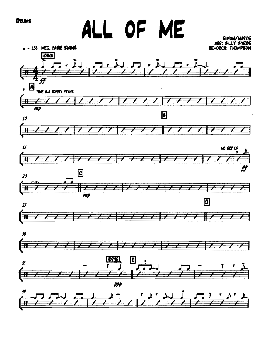 Allofme Drums — sheet music cover (first page)