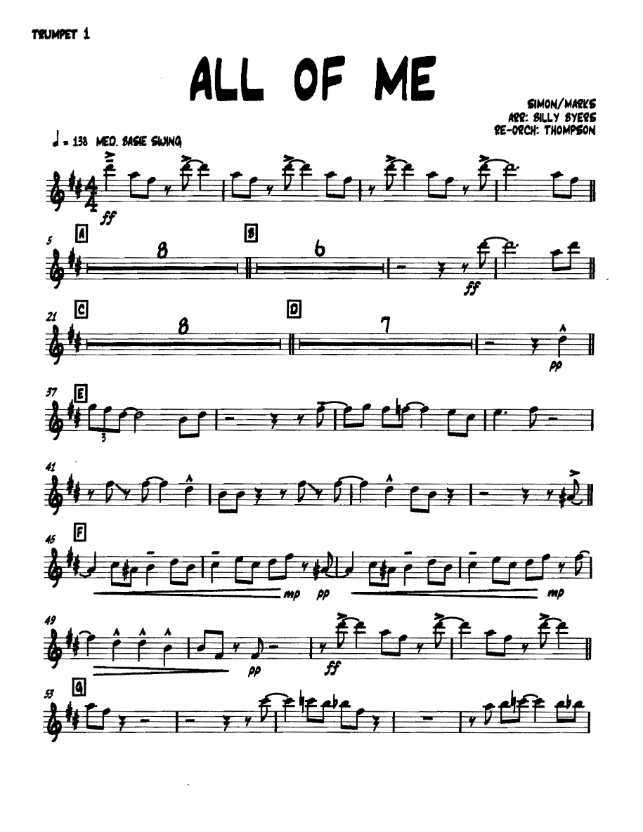 Allofme Trumpet1 — Small Ensemble sheet music arranged by Billy Byers | Jazz Standard