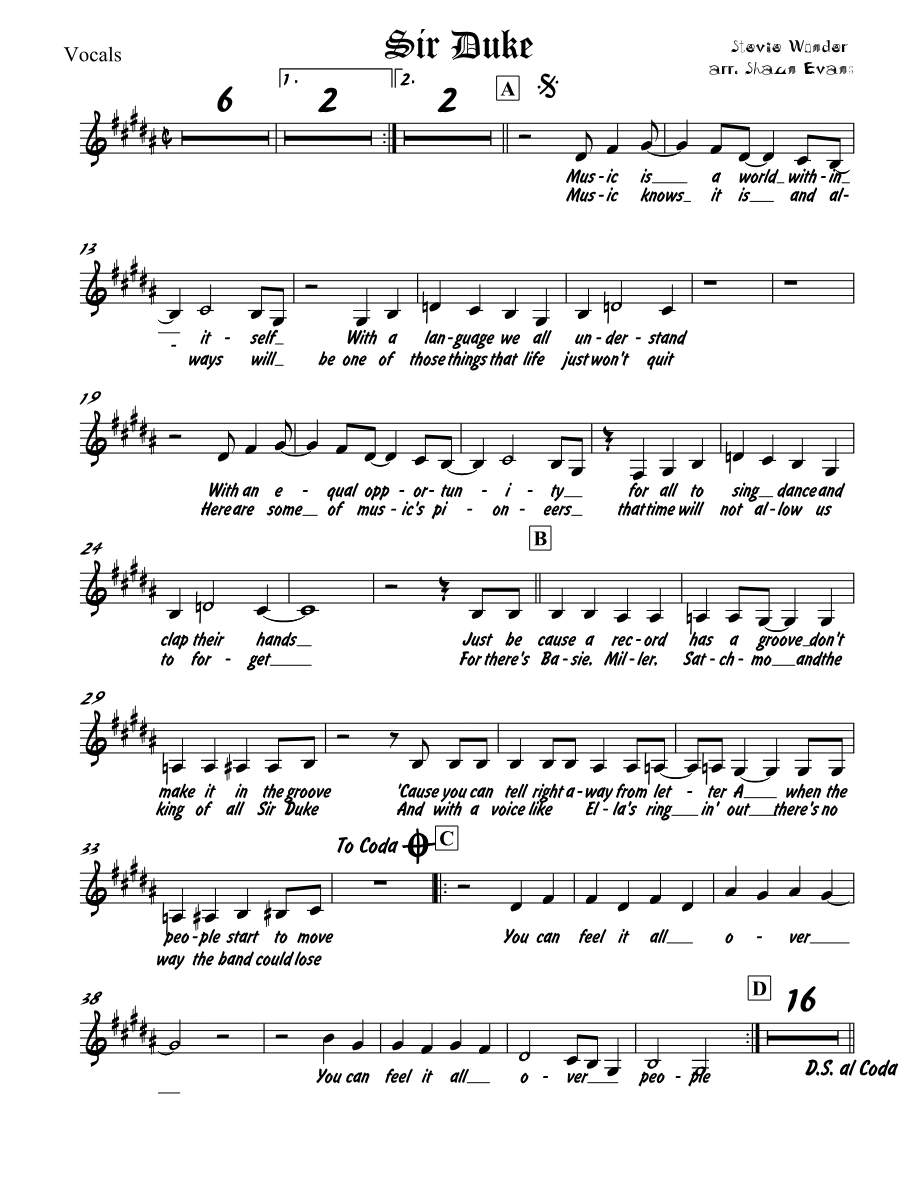 Sir Duke — sheet music cover (first page)