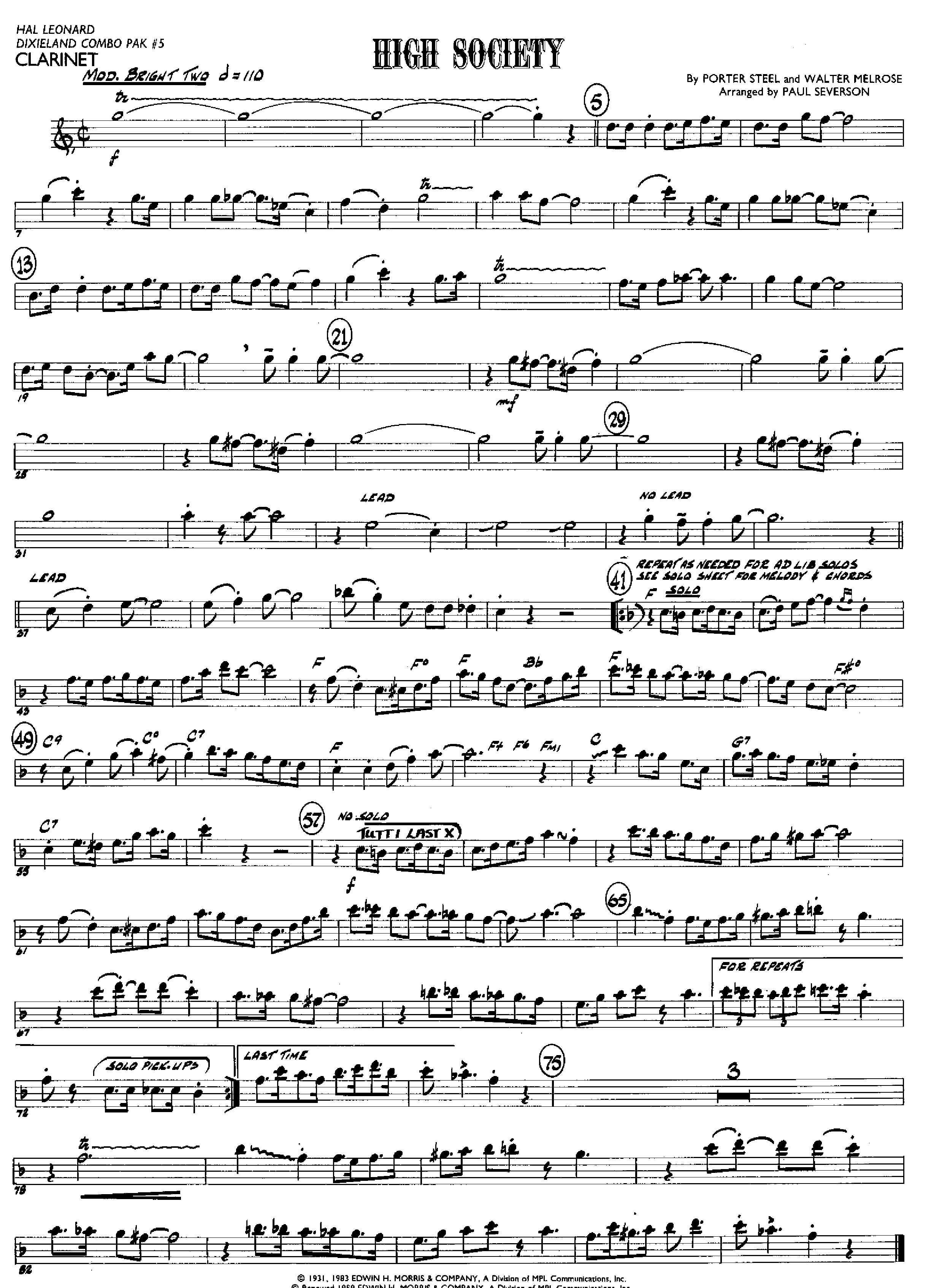 High Society — sheet music cover (first page)