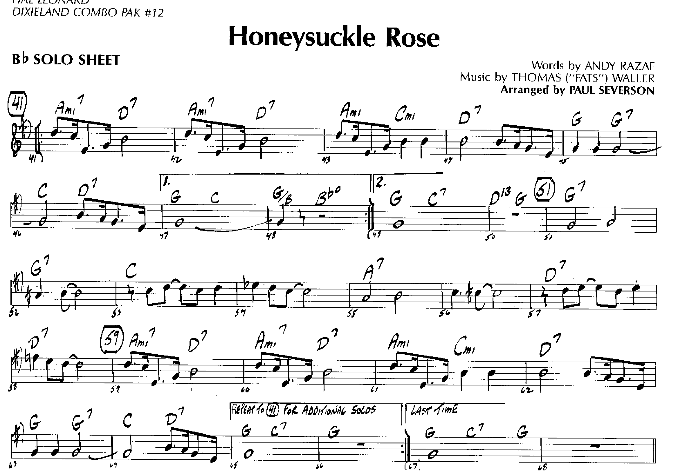 Honeysuckle Rose — sheet music cover (first page)