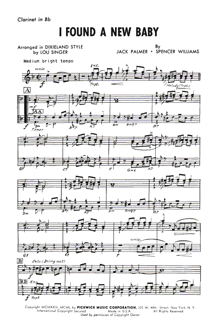 I've Found A New Baby Clarinet-1 list — sheet music preview