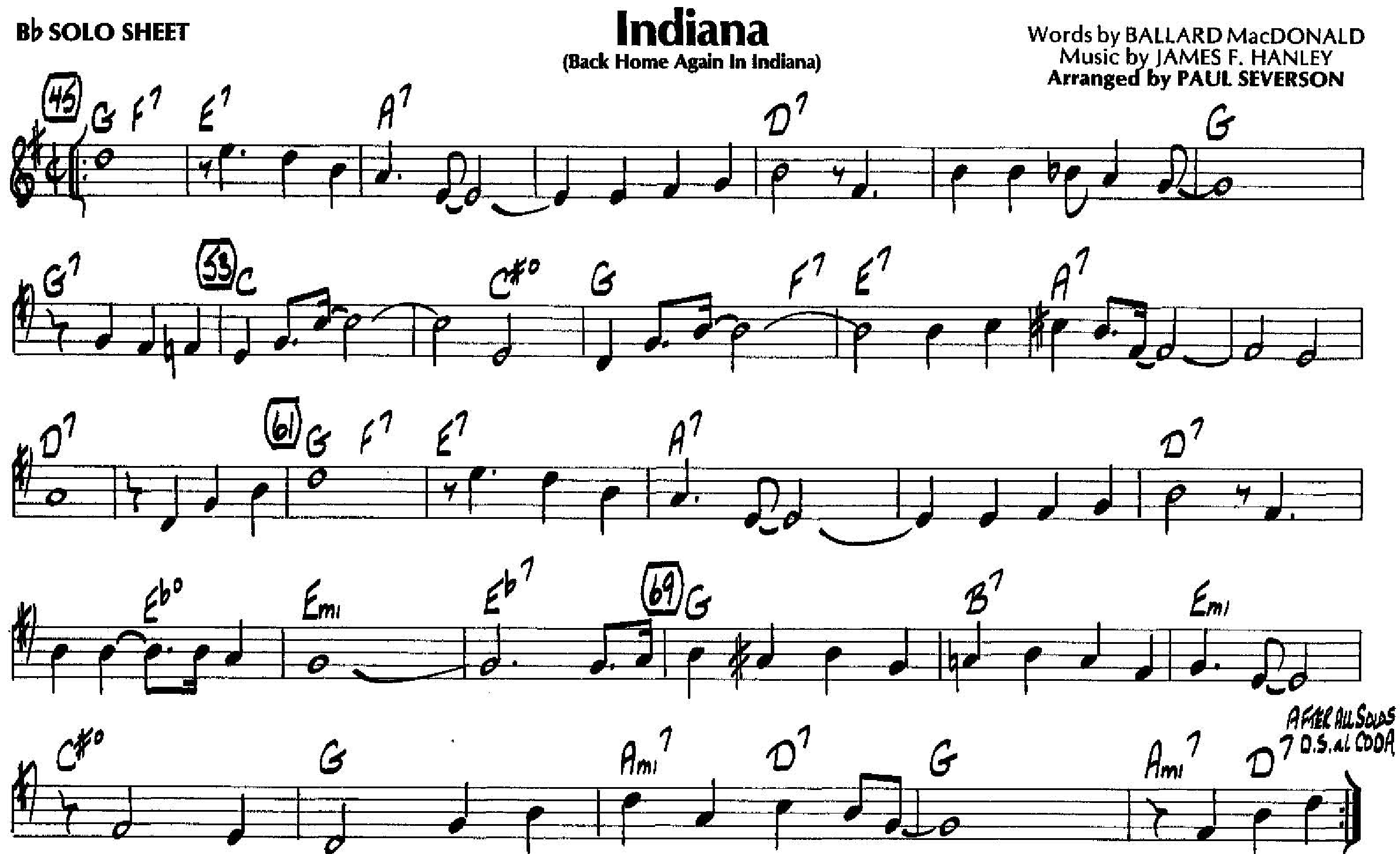 Indiana — sheet music cover (first page)