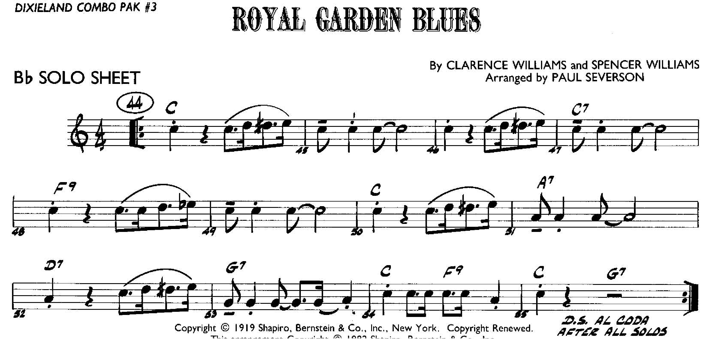 Royal Garden Blues — sheet music cover (first page)