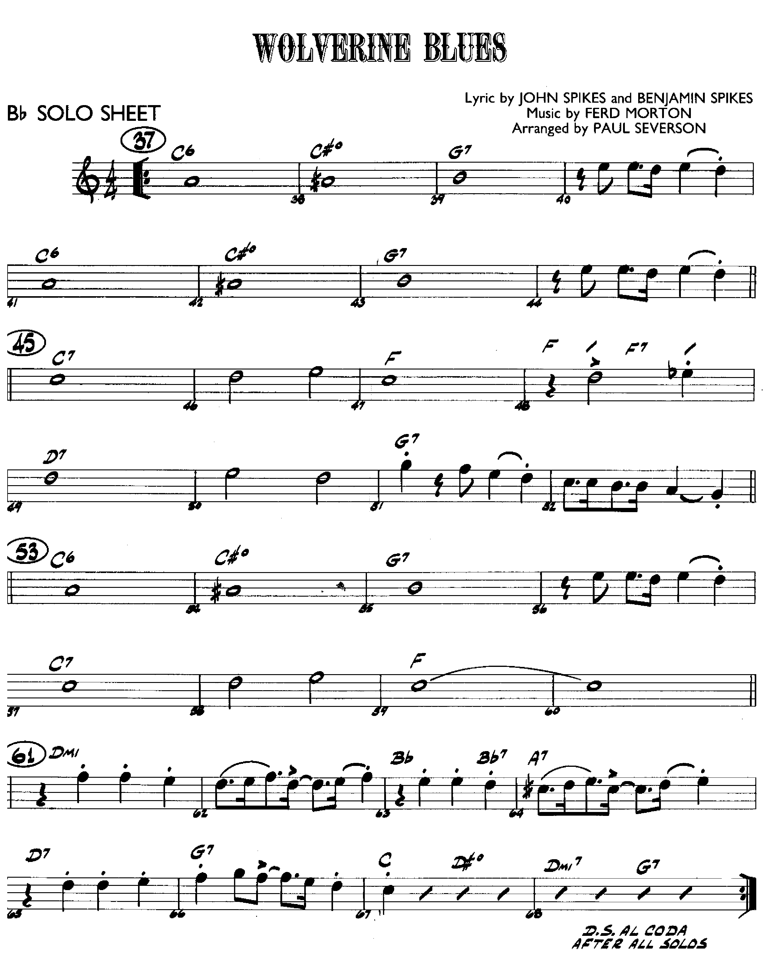 Wolverine Blues — sheet music cover (first page)
