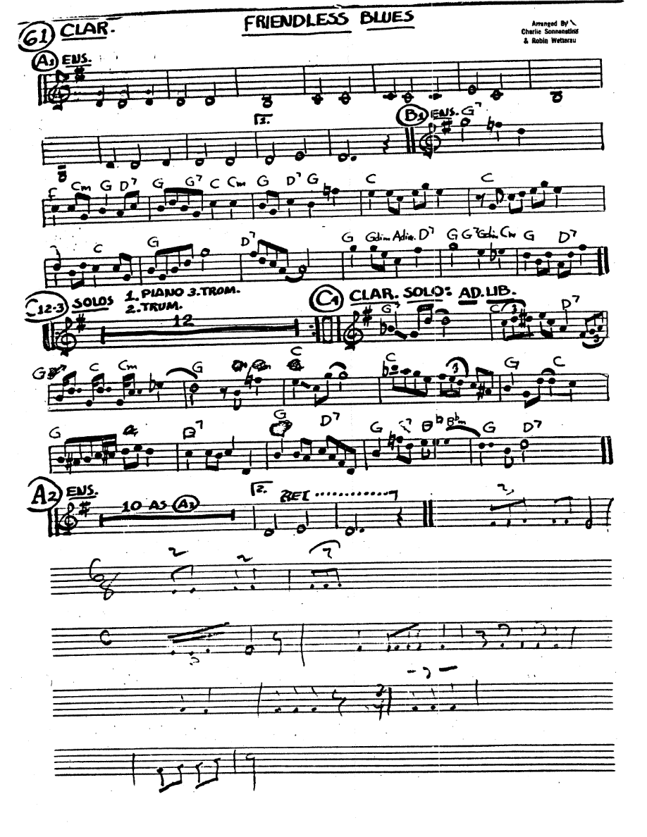 Friendless Blues - Sonnanstine & Wetterau - Handwritten — sheet music cover (first page)
