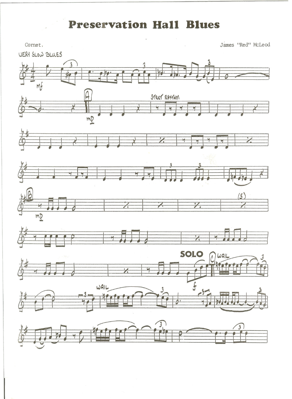 Preservation Jazz Hall Blues — sheet music cover (first page)