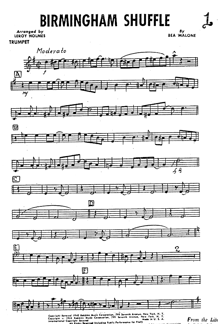 Birmingham Shuffle — sheet music cover (first page)