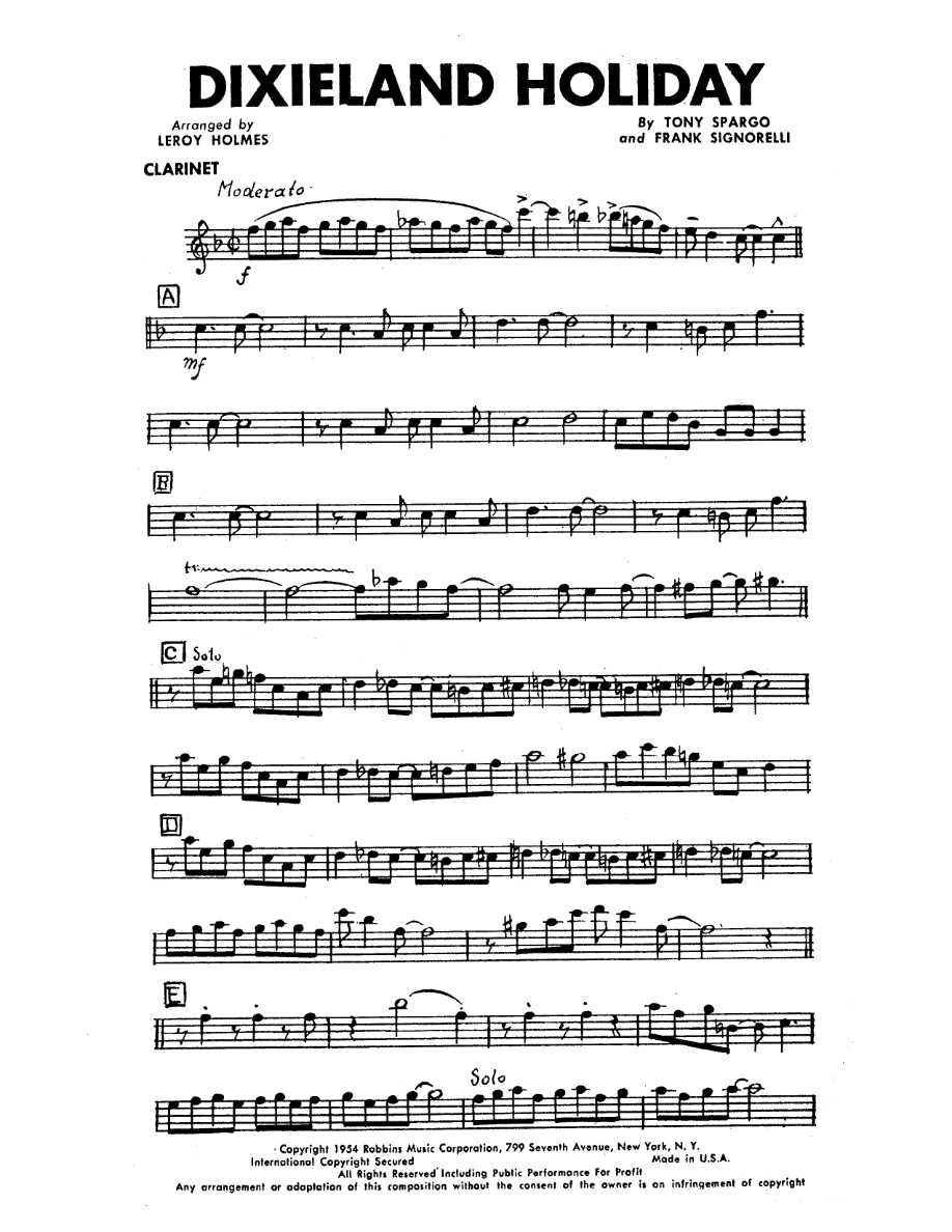 Dixieland Holiday — sheet music cover (first page)